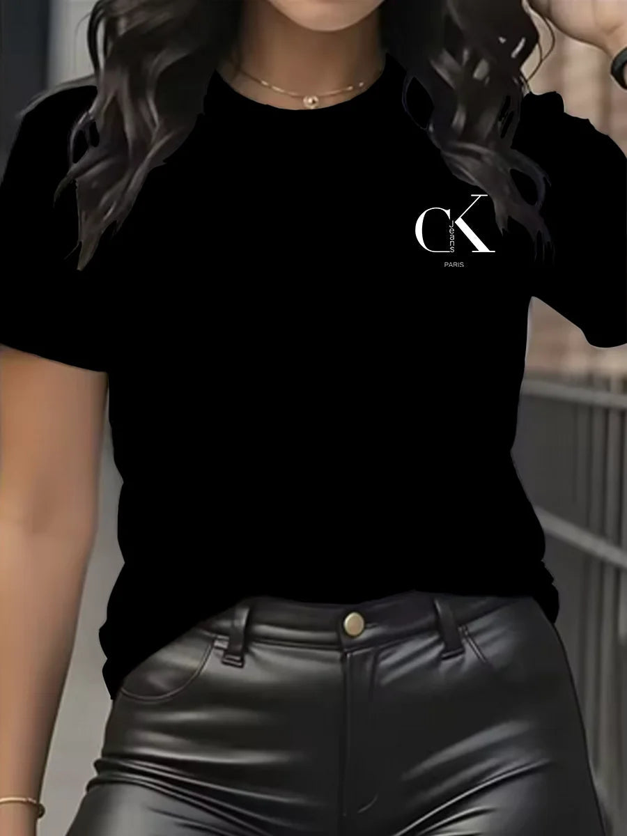 Summer luxury brand fashion cartoon letter print crew collar clothing short sleeve T-shirt trend women's summer Y2K top Quick Pick Grocers